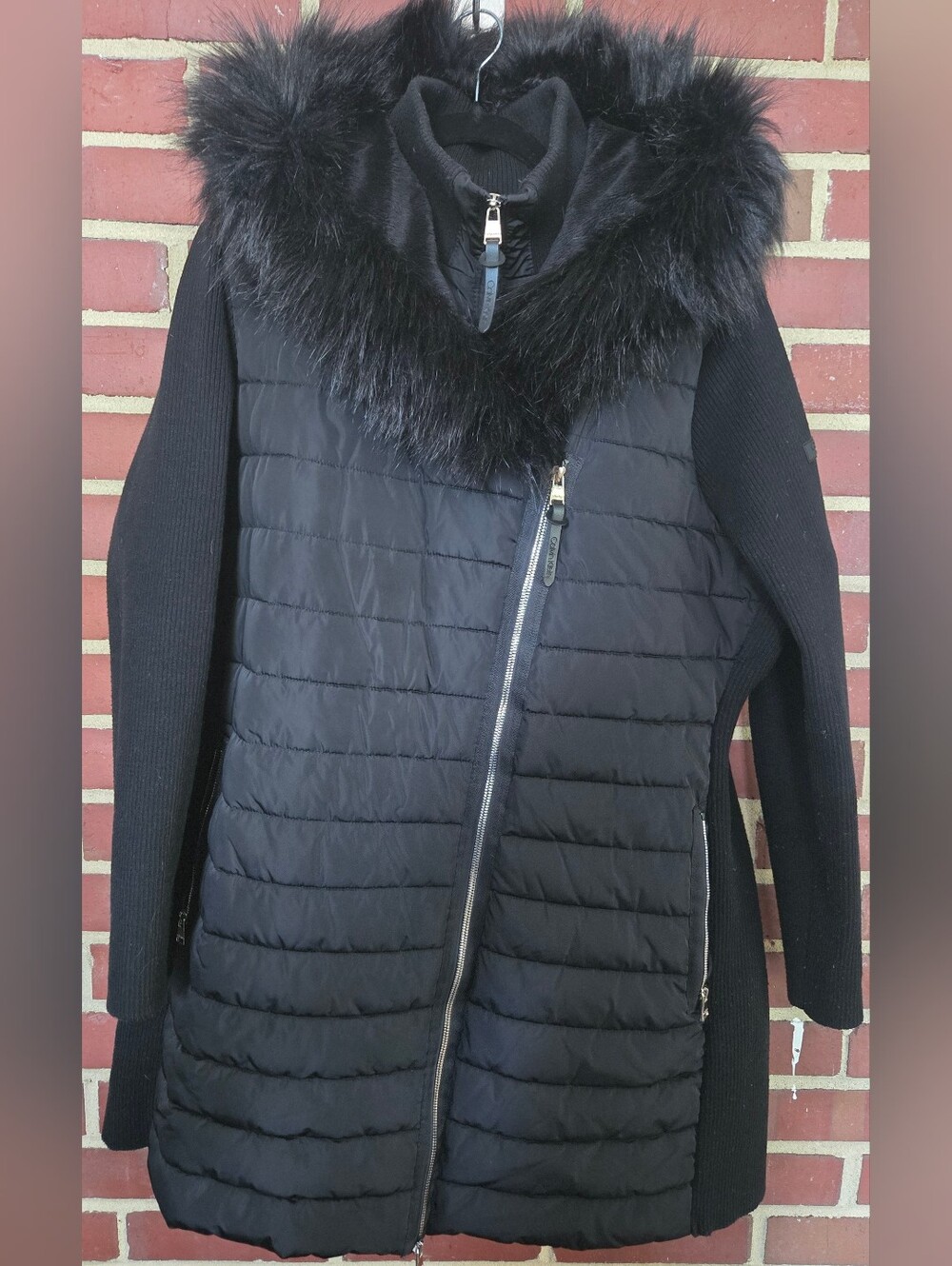 Calvin Klein Performance Black Faux Fur Hooded Puffer Sweater Coat Jacket 1X - Picture 2 of 11